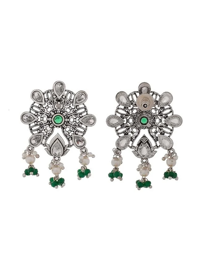 فويلا Abharan Teardrop Cut White Stones and Pearls Stud Earrings