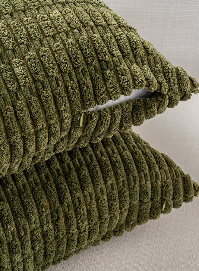 Fancy Homi أغطية وسائد مزخرفة فاخرة هومي 4 عبوات بلون أخضر موس بوهيمي 18x18 بوصة للكنبة والسرير والأريكة، ديكور منزلي ريفي حديث، غلاف وسادة مربع ناعم من قماش الكوردوروي 45x45 سم - Image 3