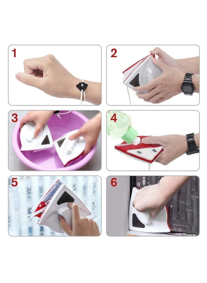SYOSI Magnetic Window Cleaner, Window Cleaning Tool, Magnetic Window Cleaner Double Sided, Window Double Sided Cleaner with 2 Long Anti-Falling Rope, Red - Image 5