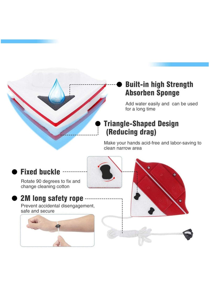 SYOSI Magnetic Window Cleaner, Window Cleaning Tool, Magnetic Window Cleaner Double Sided, Window Double Sided Cleaner with 2 Long Anti-Falling Rope, Red - Image 3