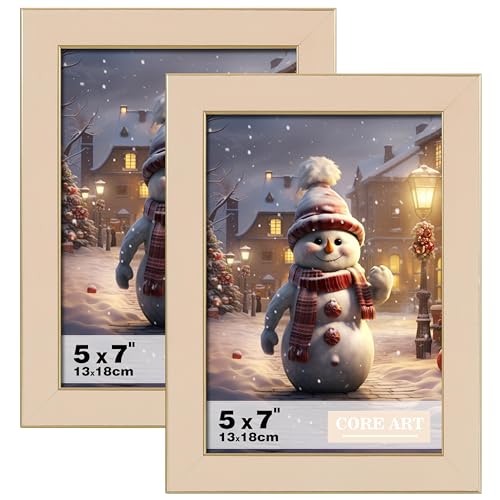 CORE ART 5x7 Picture Frames Ivory White Photo Frames Set of 2, 5 by 7 Colorful Frame with HD Plexiglass, Wall or Tabletop Display - Image 1
