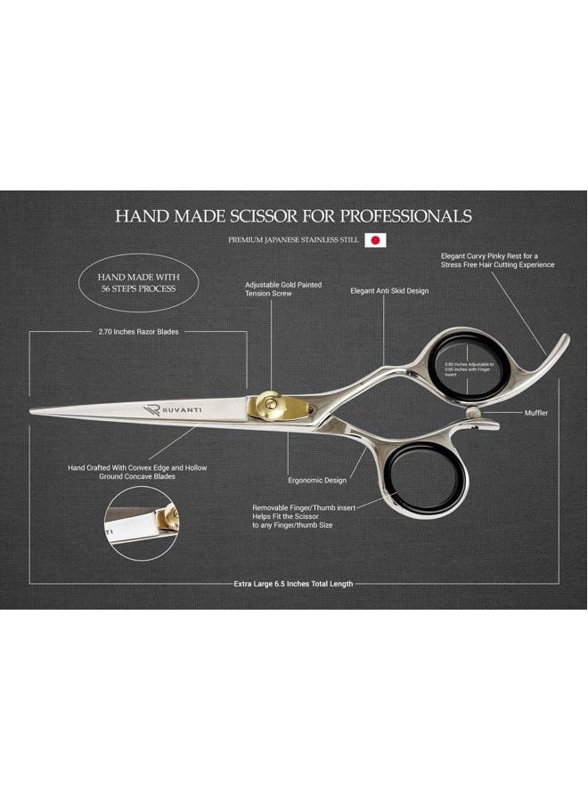 Ruvanti Hair Cutting Scissors All Purpose - Professional Barber Premium Shears Kit For Salon And Home Use, Sharp & Durbale Stainless Steel Blades, Comfortable Grip Handles, Includes Protective Case - Image 3