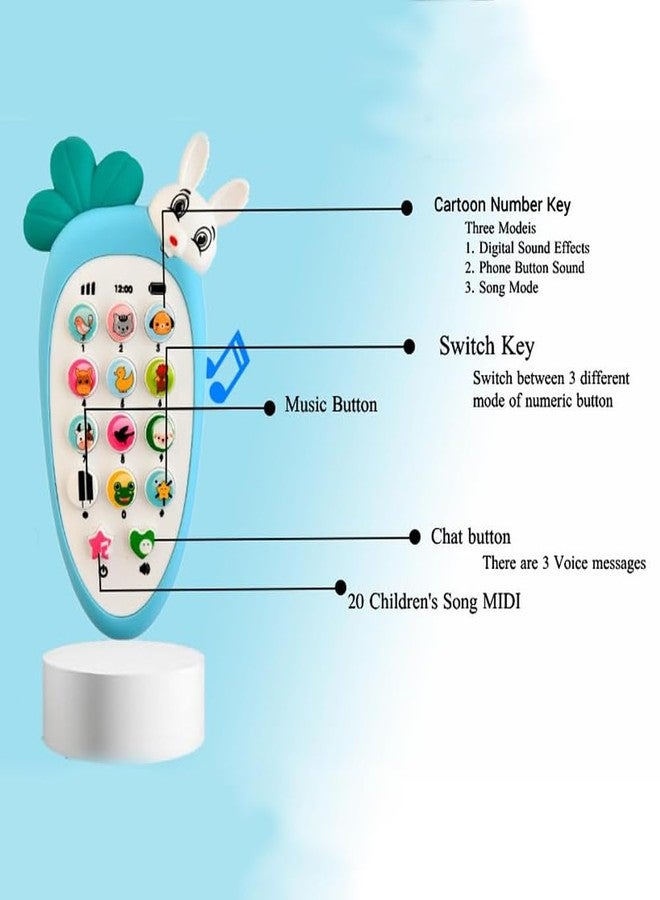 SIDAK Cute Carrot Shaped Pretend Play Musical Cell Phone Toy for Kids Toddlers with Music, Ringtones, Lights - Birthday Party Favors and Gifts for Girls (Battery Not Included) (Blue) - Image 2
