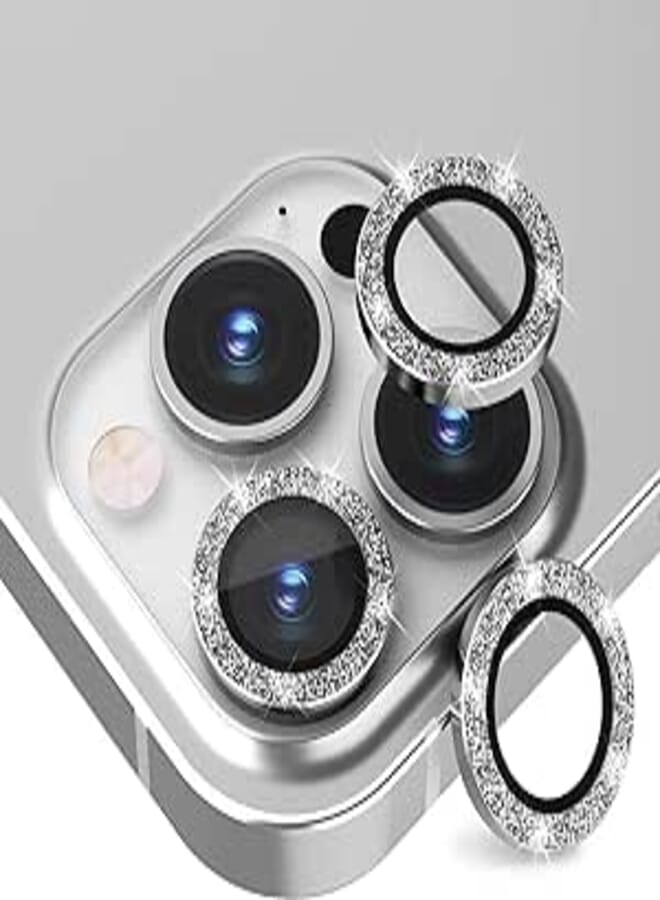 Suoman 3-Pack for iPhone 13 Pro 6.1 inch / 13 Pro Max 6.7 inch Camera Lens Protector, with iPhone 13 Pro Max/iPhone 13 Pro [Glitter Diamonds] Camera Cover Circle Tempered Glass - Silver