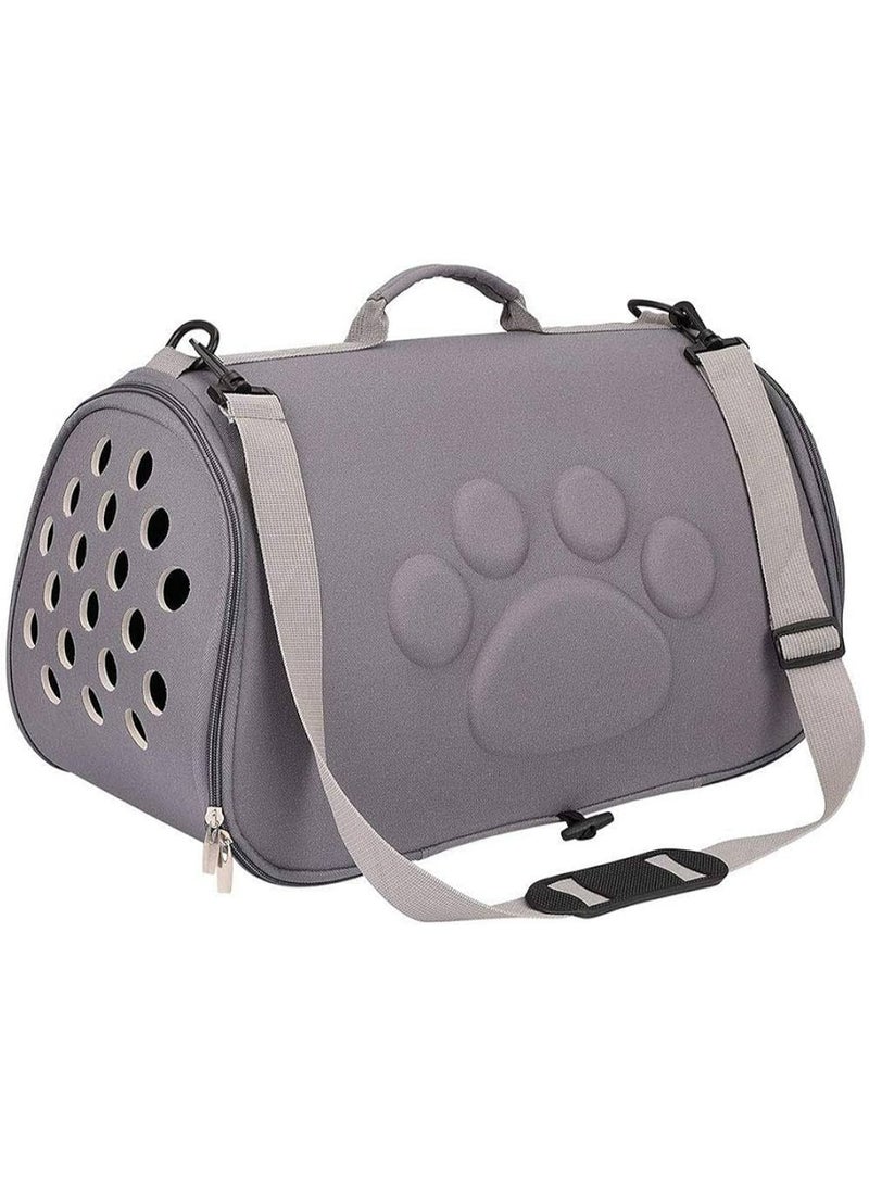Pet Carrier with Handles, Grey, Soft-Sided Travel Bag with Paw Print Design and Ventilation Holes - Image 1