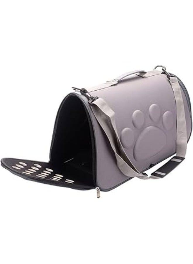 Pet Carrier with Handles, Grey, Soft-Sided Travel Bag with Paw Print Design and Ventilation Holes - Image 2