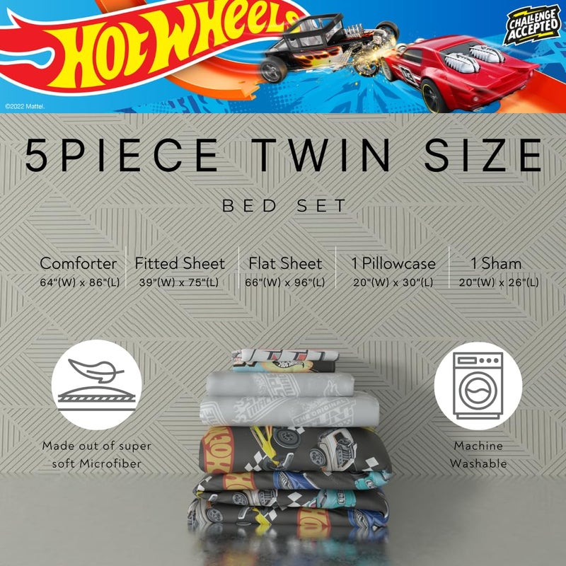 Franco Hot Wheels Kids Bedding Super Soft Comforter and Sheet Set with Sham, 5 Piece Twin Size, (Officially Licensed Product) by Franco - Image 2