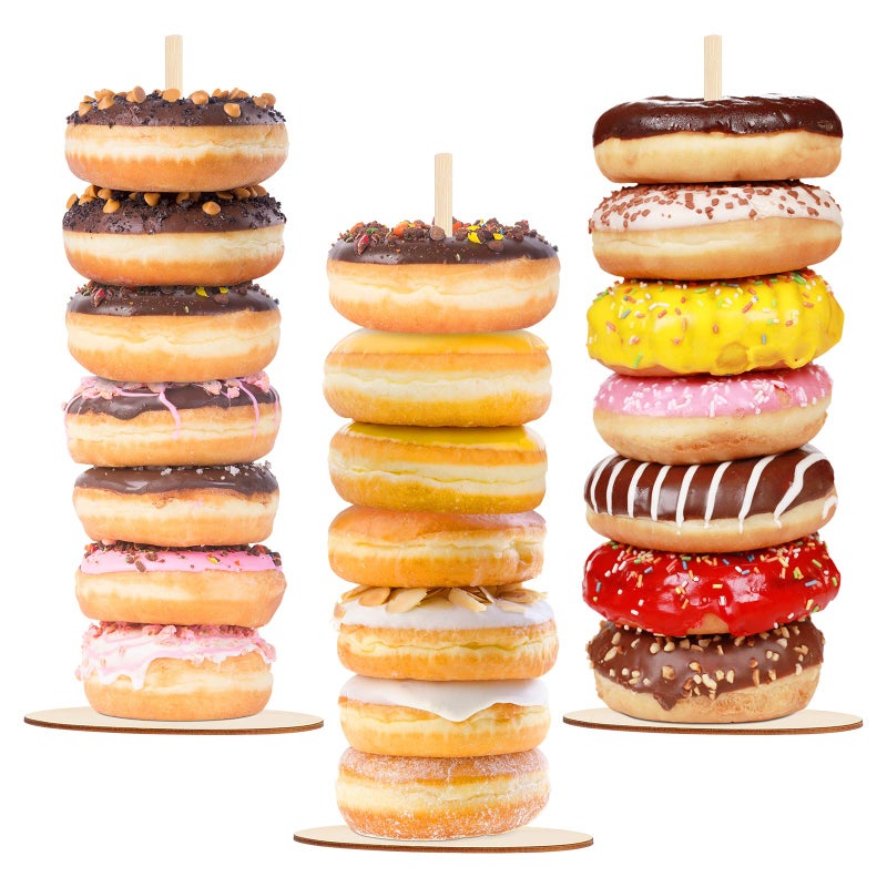 Amosfun 3PCS Wood Donut Stand Bar Wooden Donut Bagels Display Stand Holder for Wedding Birthday Treat Parties