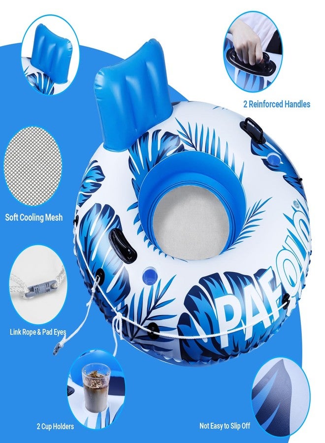 Pafolo Pool Float Adult, XXL Large Inflatable River Tube Float, 56" River Tubes for Floating Heavy Duty with Mesh Bottom, Comfortable Backrest & 2 Cup Holders & Durable Grab Handles,500 lbs Weight Capacity - Image 2