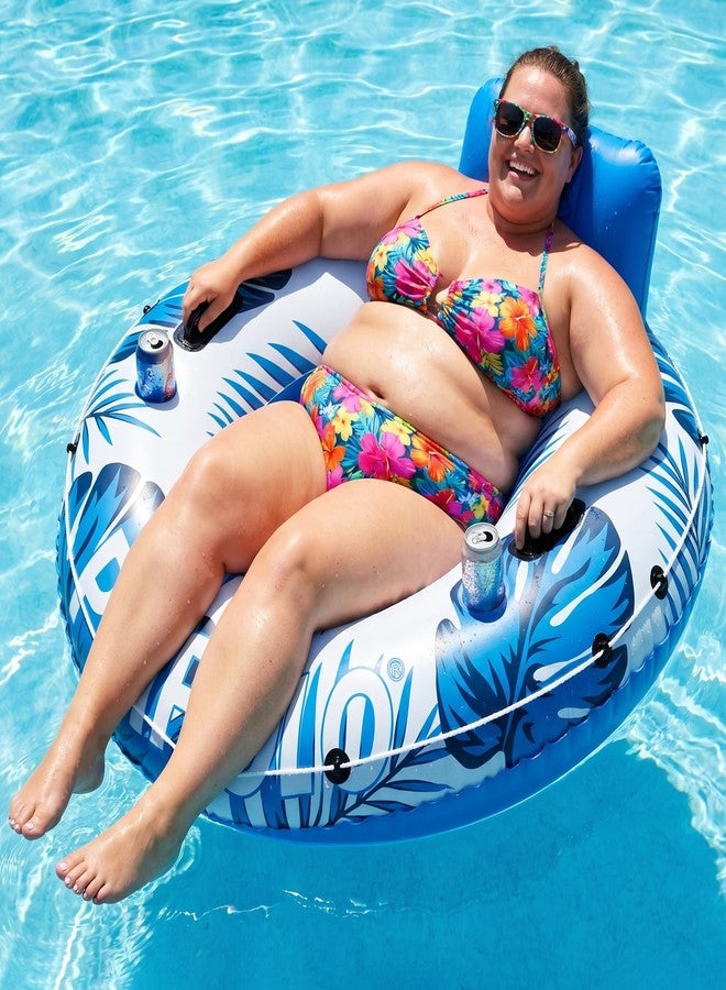 Pafolo Pool Float Adult, XXL Large Inflatable River Tube Float, 56" River Tubes for Floating Heavy Duty with Mesh Bottom, Comfortable Backrest & 2 Cup Holders & Durable Grab Handles,500 lbs Weight Capacity - Image 1