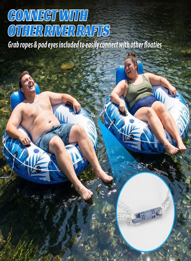Pafolo Pool Float Adult, XXL Large Inflatable River Tube Float, 56" River Tubes for Floating Heavy Duty with Mesh Bottom, Comfortable Backrest & 2 Cup Holders & Durable Grab Handles,500 lbs Weight Capacity - Image 4