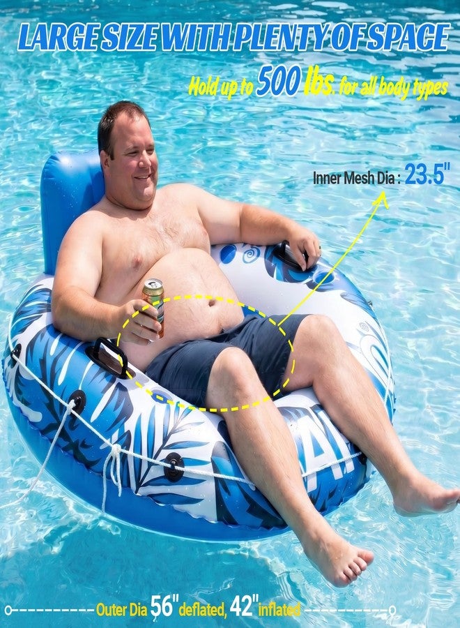 Pafolo Pool Float Adult, XXL Large Inflatable River Tube Float, 56" River Tubes for Floating Heavy Duty with Mesh Bottom, Comfortable Backrest & 2 Cup Holders & Durable Grab Handles,500 lbs Weight Capacity - Image 3