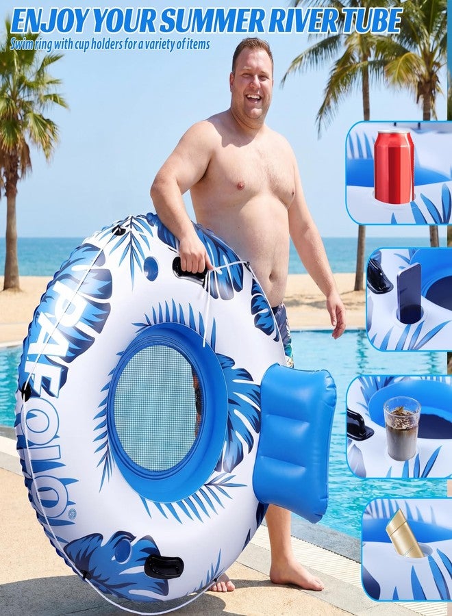 Pafolo Pool Float Adult, XXL Large Inflatable River Tube Float, 56" River Tubes for Floating Heavy Duty with Mesh Bottom, Comfortable Backrest & 2 Cup Holders & Durable Grab Handles,500 lbs Weight Capacity - Image 5