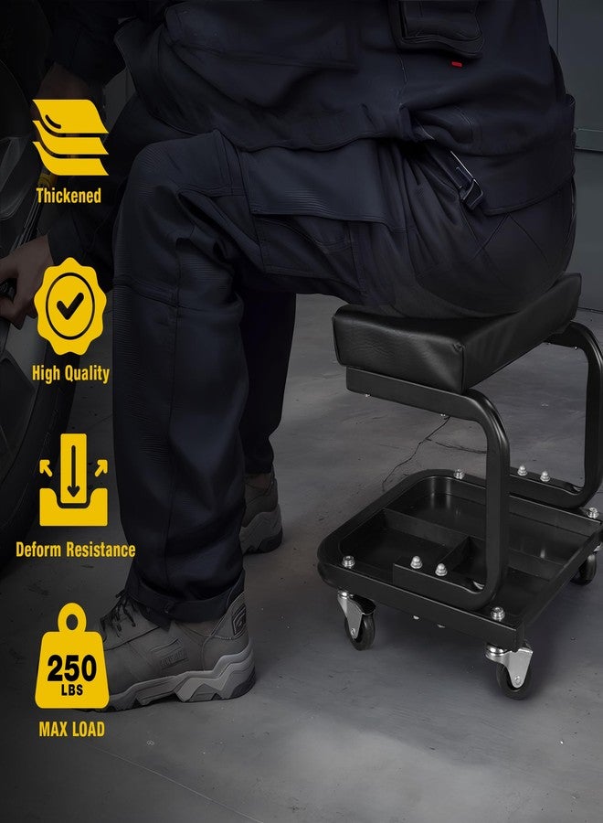 يلو جاكيت كرسي دوار بعجلات من يلو جاكيت، يتحمل وزنًا يصل إلى 250 رطلاً، كرسي ميكانيكي ورشة عمل مزود بصينية تخزين للأدوات، مناسب للجراج والورشة وإصلاح السيارات. - Image 2