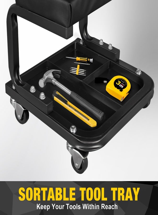 يلو جاكيت كرسي دوار بعجلات من يلو جاكيت، يتحمل وزنًا يصل إلى 250 رطلاً، كرسي ميكانيكي ورشة عمل مزود بصينية تخزين للأدوات، مناسب للجراج والورشة وإصلاح السيارات. - Image 4