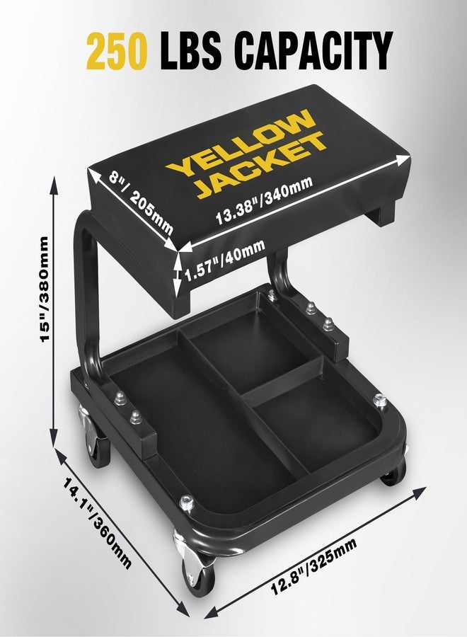 يلو جاكيت كرسي دوار بعجلات من يلو جاكيت، يتحمل وزنًا يصل إلى 250 رطلاً، كرسي ميكانيكي ورشة عمل مزود بصينية تخزين للأدوات، مناسب للجراج والورشة وإصلاح السيارات. - Image 5