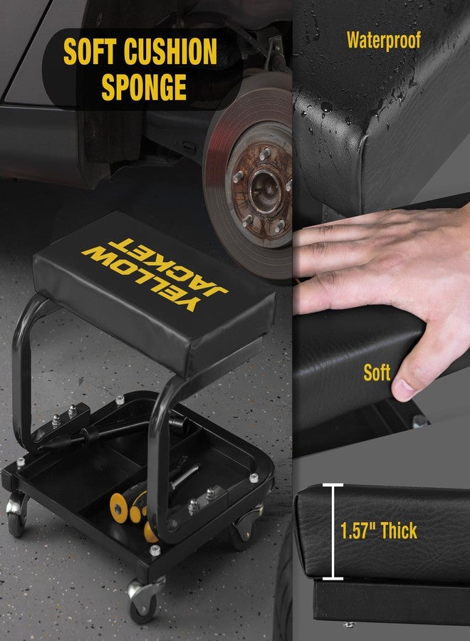 يلو جاكيت كرسي دوار بعجلات من يلو جاكيت، يتحمل وزنًا يصل إلى 250 رطلاً، كرسي ميكانيكي ورشة عمل مزود بصينية تخزين للأدوات، مناسب للجراج والورشة وإصلاح السيارات. - Image 3