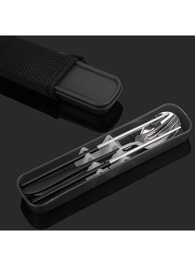 SYOSI Travel Cutlery Set Stainless Steel Cutlery Set Portable Camp Reusable Flatware Silverware Include Fork Spoon Chopsticks with Case for Hiking Traveling Camping or School Lunch  - Image 3