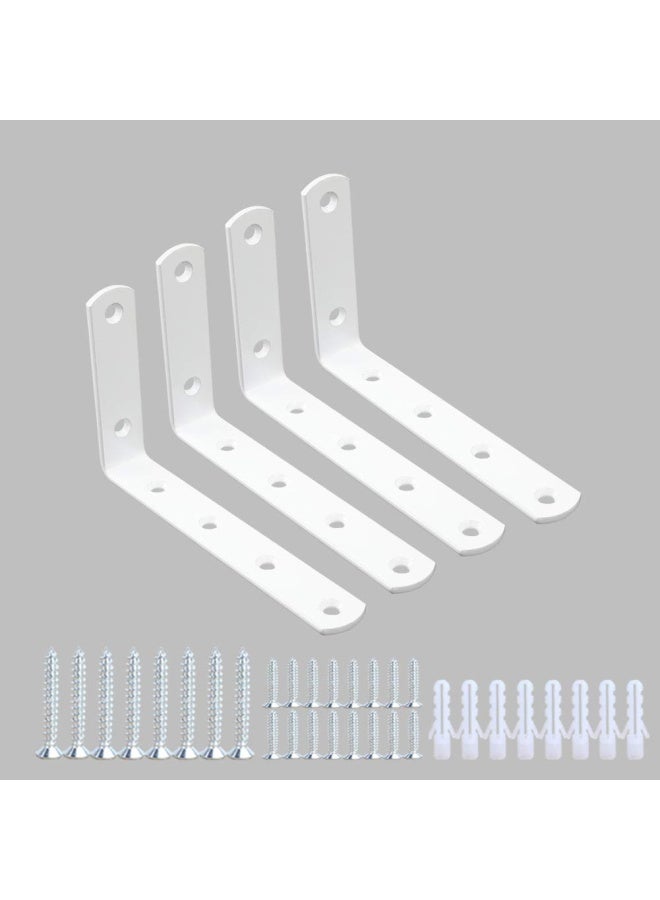 WinkerCorner Brace 4 Pcs Shelf Bracket Heavy Duty White Steel L Corner Brace Decorative Joint Angle Bracket for Shelf 5 InchX3 Inch Shelves Wall Hanging Bracket with Screws 125X75mm 5 InchX3 Inch 4PCS  - Image 1