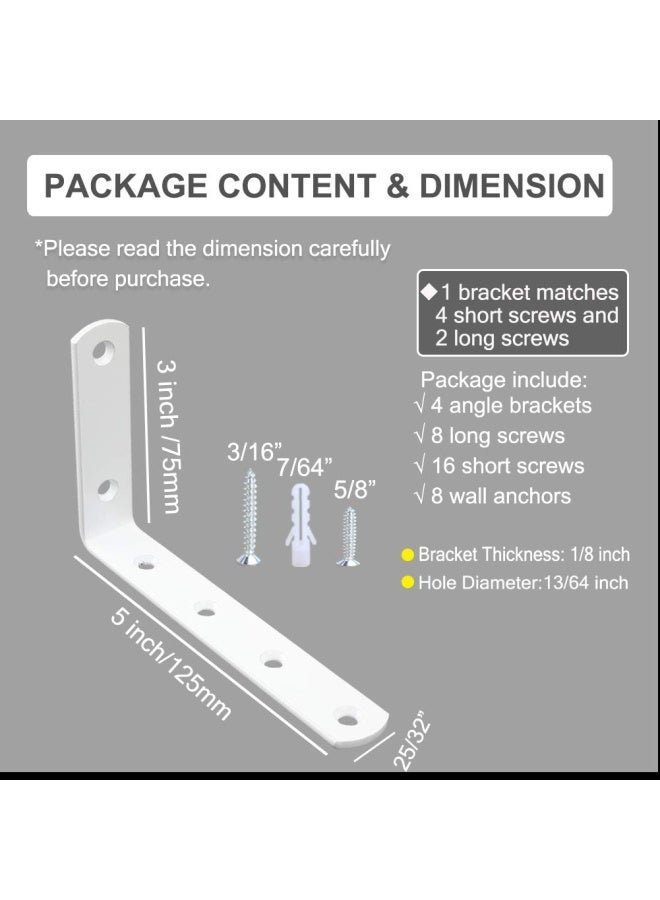 WinkerCorner Brace 4 Pcs Shelf Bracket Heavy Duty White Steel L Corner Brace Decorative Joint Angle Bracket for Shelf 5 InchX3 Inch Shelves Wall Hanging Bracket with Screws 125X75mm 5 InchX3 Inch 4PCS  - Image 3