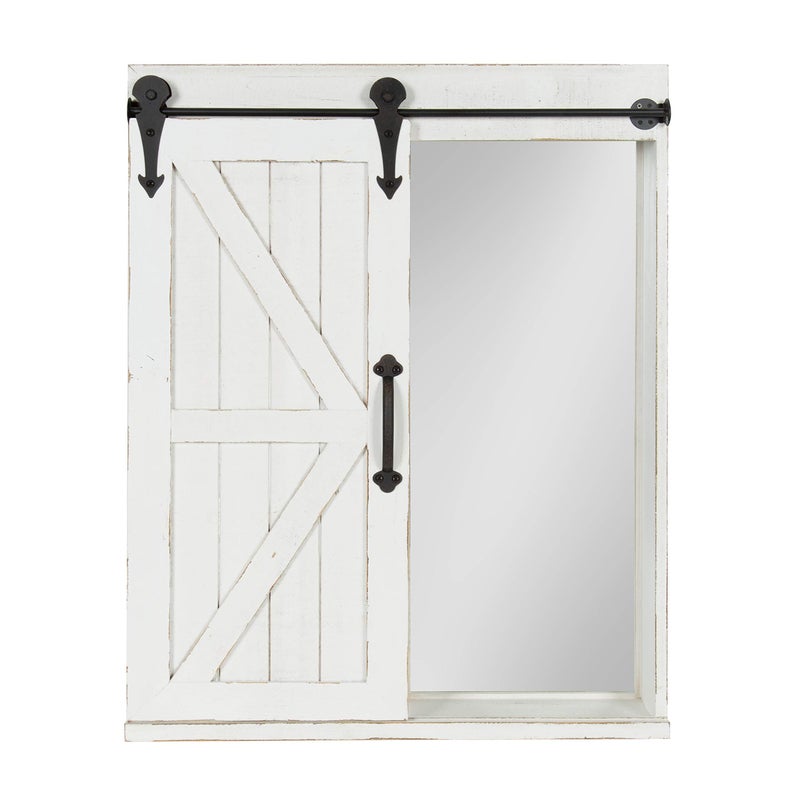 Kate and Laurel Kate and Laurel Cates Decorative Wood Wall Storage Cabinet with Rectangle Mirror and Sliding Barn Door 22 x 28 Rustic White Farmhouse Decor for Wall Storage 