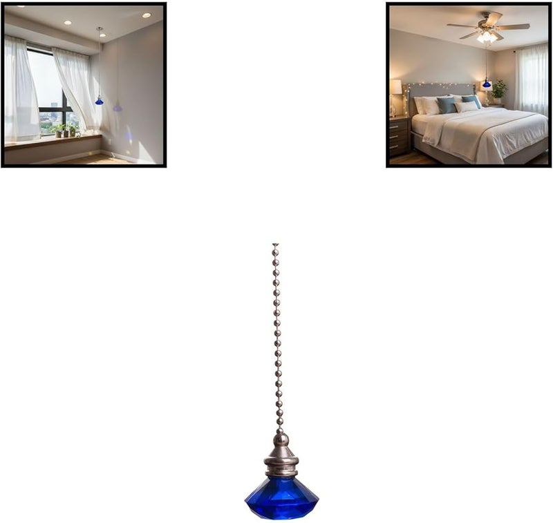 Blue Crystal Fan Pull Pendant with Metal Bead Chain 50 cm Ceiling Fan Light - Image 5