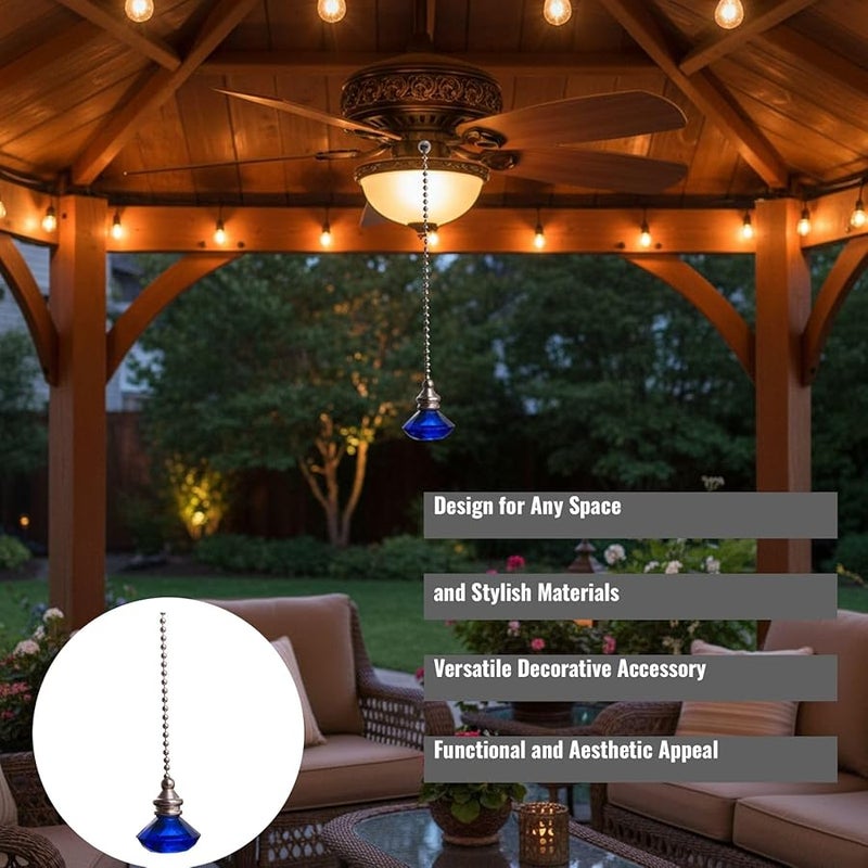 Blue Crystal Fan Pull Pendant with Metal Bead Chain 50 cm Ceiling Fan Light - Image 4