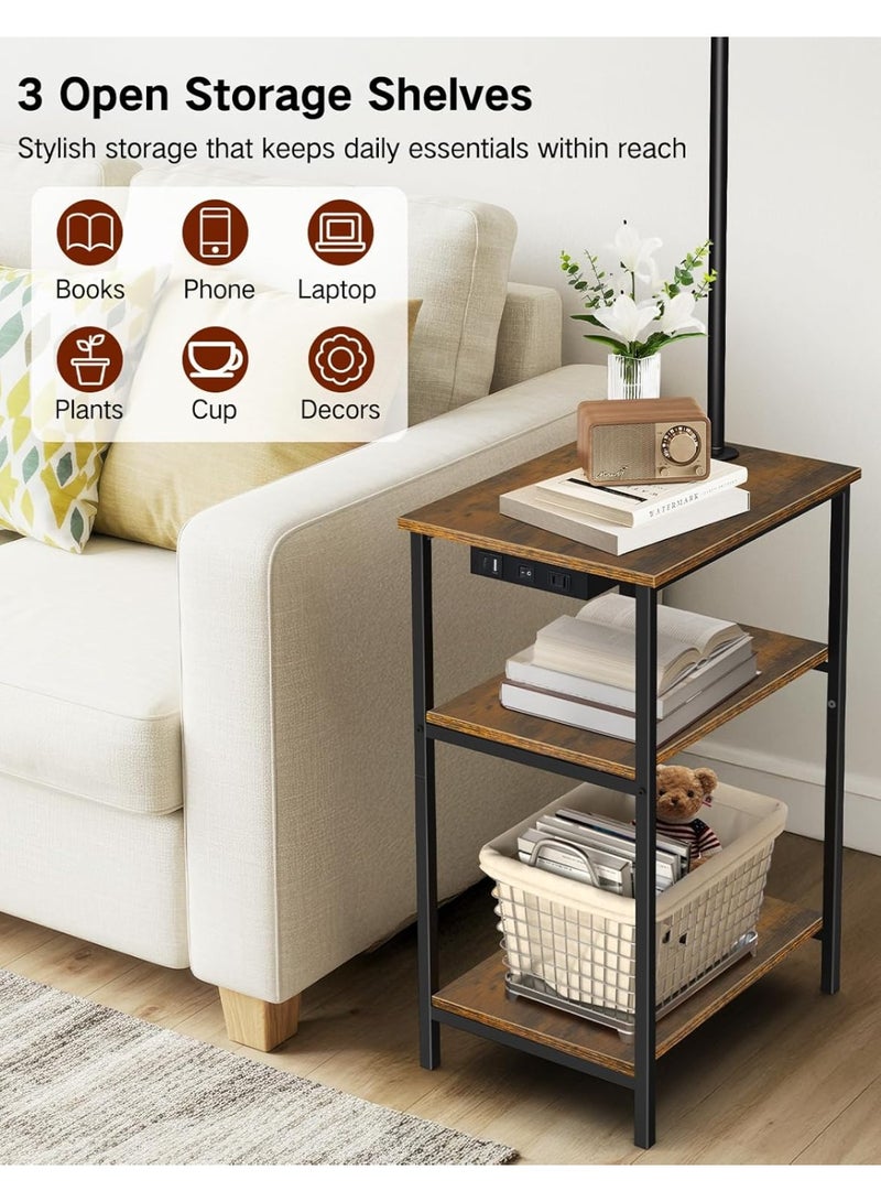 OUTON Rattan Floor Lamp with Side Table for the Living Room, Featuring USB and Type-C Charging Stations End Table Lamp with 3-Color-Temperature LED Bulb for the Bedroom, Rustic Brown - Image 2