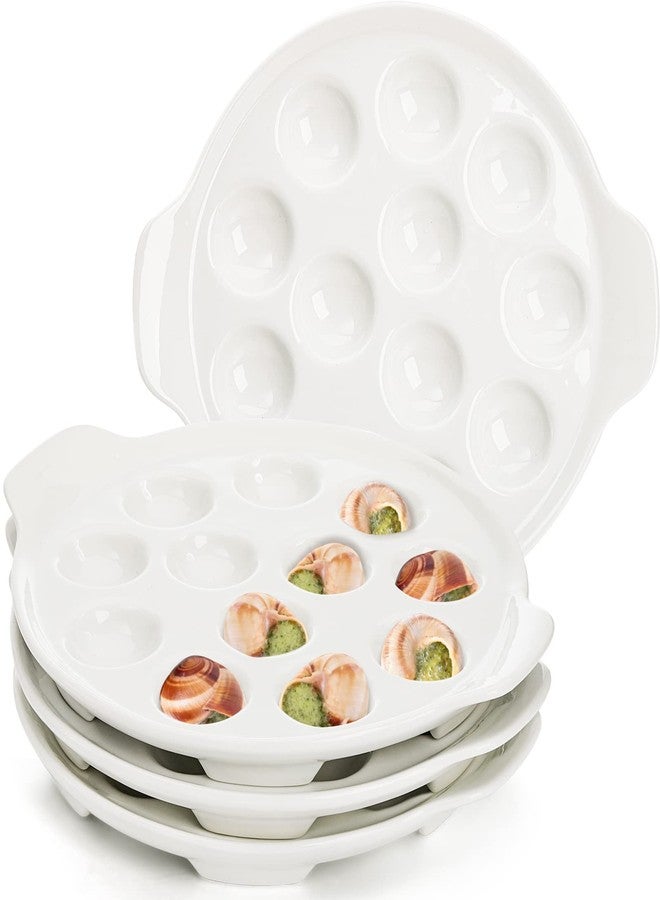 Okllen 4 Pack Ceramic Escargot Plates with 12 Holes and Handles, 9 Inch Seafood Snail Dish Footed Plates White Escargot Baking Dish Server for Home, Kitchen, Restaurant, Hotel, BBQ - Image 1