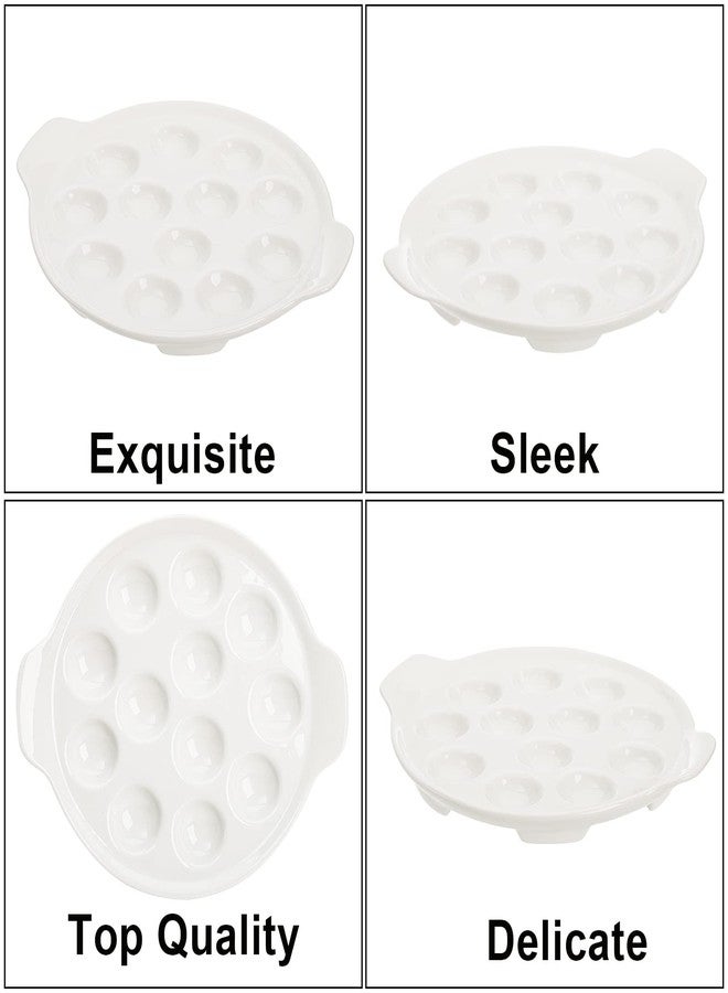 Okllen 4 Pack Ceramic Escargot Plates with 12 Holes and Handles, 9 Inch Seafood Snail Dish Footed Plates White Escargot Baking Dish Server for Home, Kitchen, Restaurant, Hotel, BBQ - Image 4