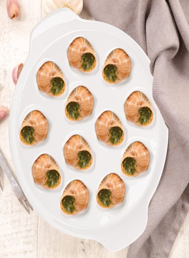 Okllen 4 Pack Ceramic Escargot Plates with 12 Holes and Handles, 9 Inch Seafood Snail Dish Footed Plates White Escargot Baking Dish Server for Home, Kitchen, Restaurant, Hotel, BBQ - Image 5