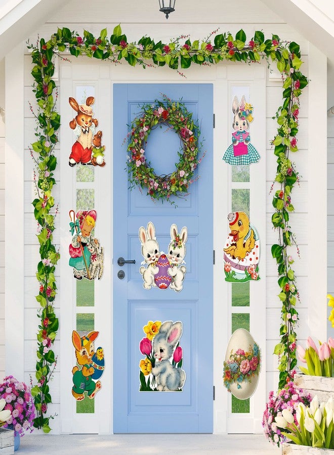 A1diee 12Pcs Vintage Easter Cutouts Decorations Retro Easter Victorian Ephemera Paper Cut Craft Bunny Lamb Chick Egg Duckling Cross Large Artwork Cardboard with Glue Point for Home Wall Window Decor - Image 5