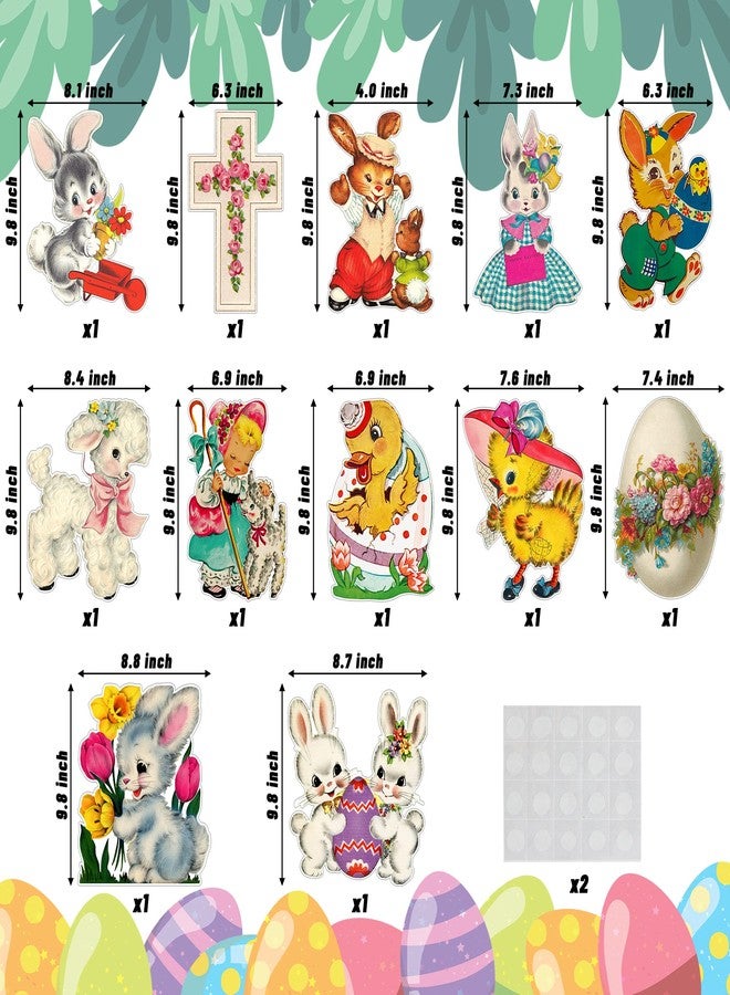 A1diee 12Pcs Vintage Easter Cutouts Decorations Retro Easter Victorian Ephemera Paper Cut Craft Bunny Lamb Chick Egg Duckling Cross Large Artwork Cardboard with Glue Point for Home Wall Window Decor - Image 2