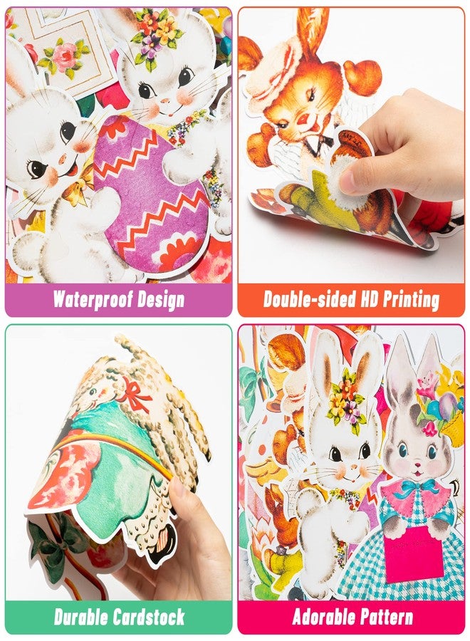 A1diee 12Pcs Vintage Easter Cutouts Decorations Retro Easter Victorian Ephemera Paper Cut Craft Bunny Lamb Chick Egg Duckling Cross Large Artwork Cardboard with Glue Point for Home Wall Window Decor - Image 3