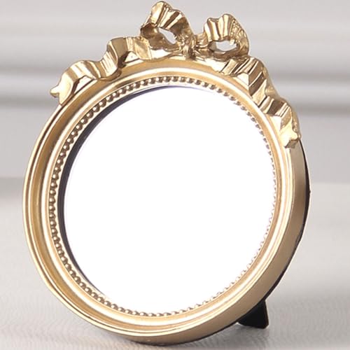 minkissy European Style Single Side Mirror with Bowknot Design, Wall Tabletop & Handheld, Portable Single Side Cosmetic Mirror for Women Daily Use and Travel (Resin Golden) - Image 2
