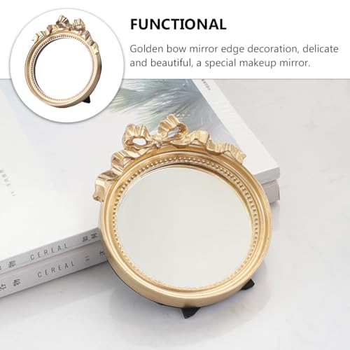 minkissy European Style Single Side Mirror with Bowknot Design, Wall Tabletop & Handheld, Portable Single Side Cosmetic Mirror for Women Daily Use and Travel (Resin Golden) - Image 3