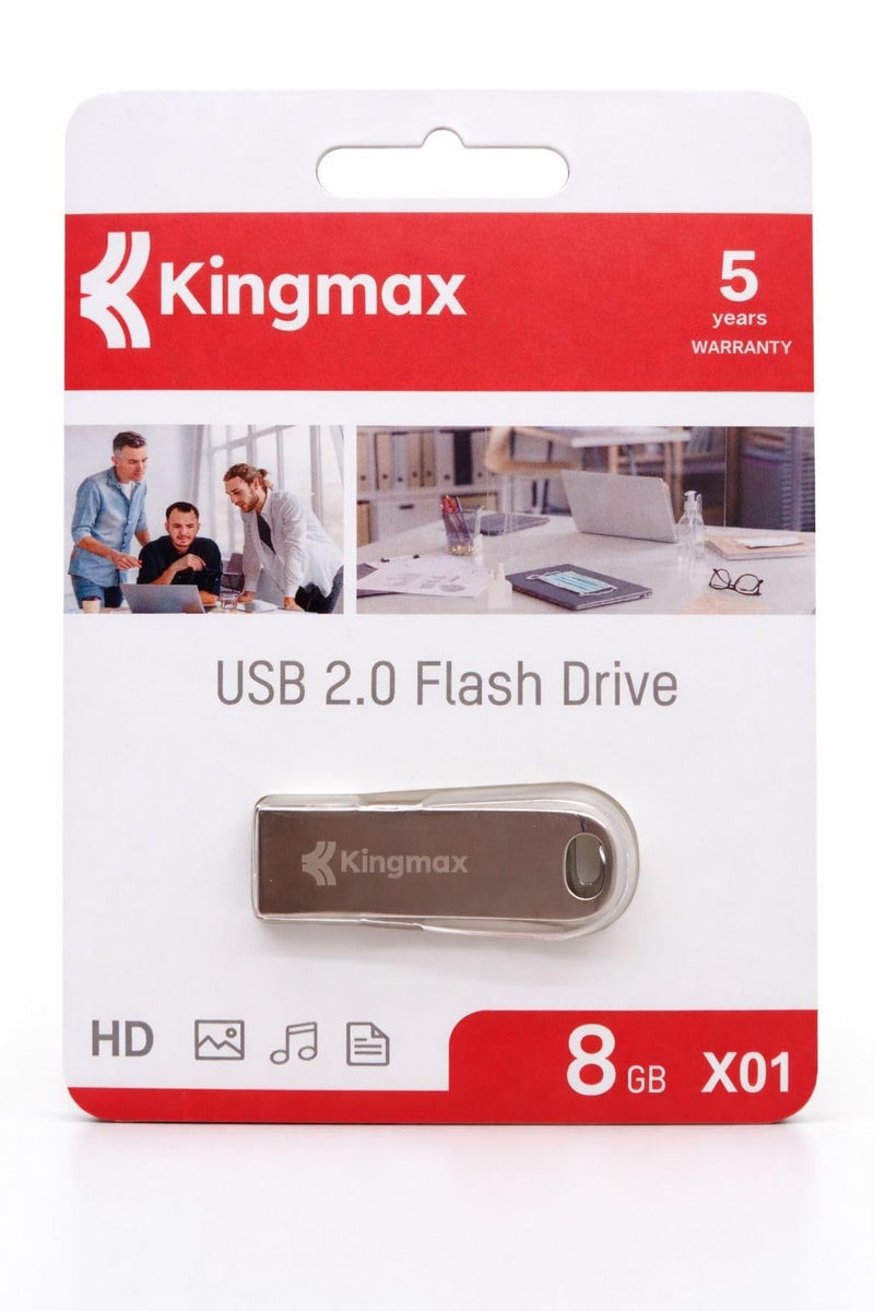 Kingmax USB 2.0 Flash Drive 8GB X01, Portable Memory Stick, High-Speed Data Transfer, Compact & Durable Design, Ideal for Documents, Music, Photos & Videos, 5-Year Warranty