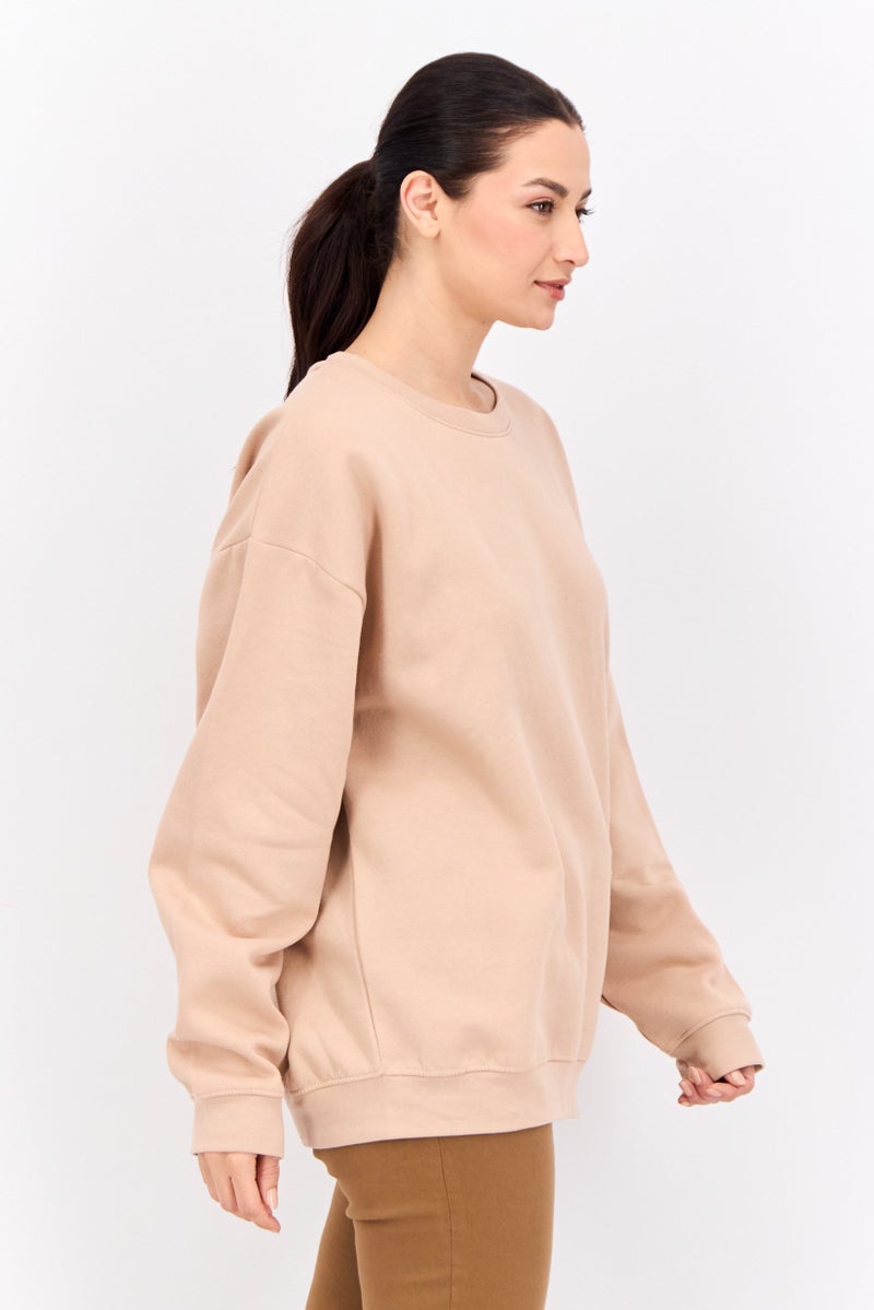 JUICE Women Crew Neck Plain Long Sleeves Sweatshirt, Peach - Image 2