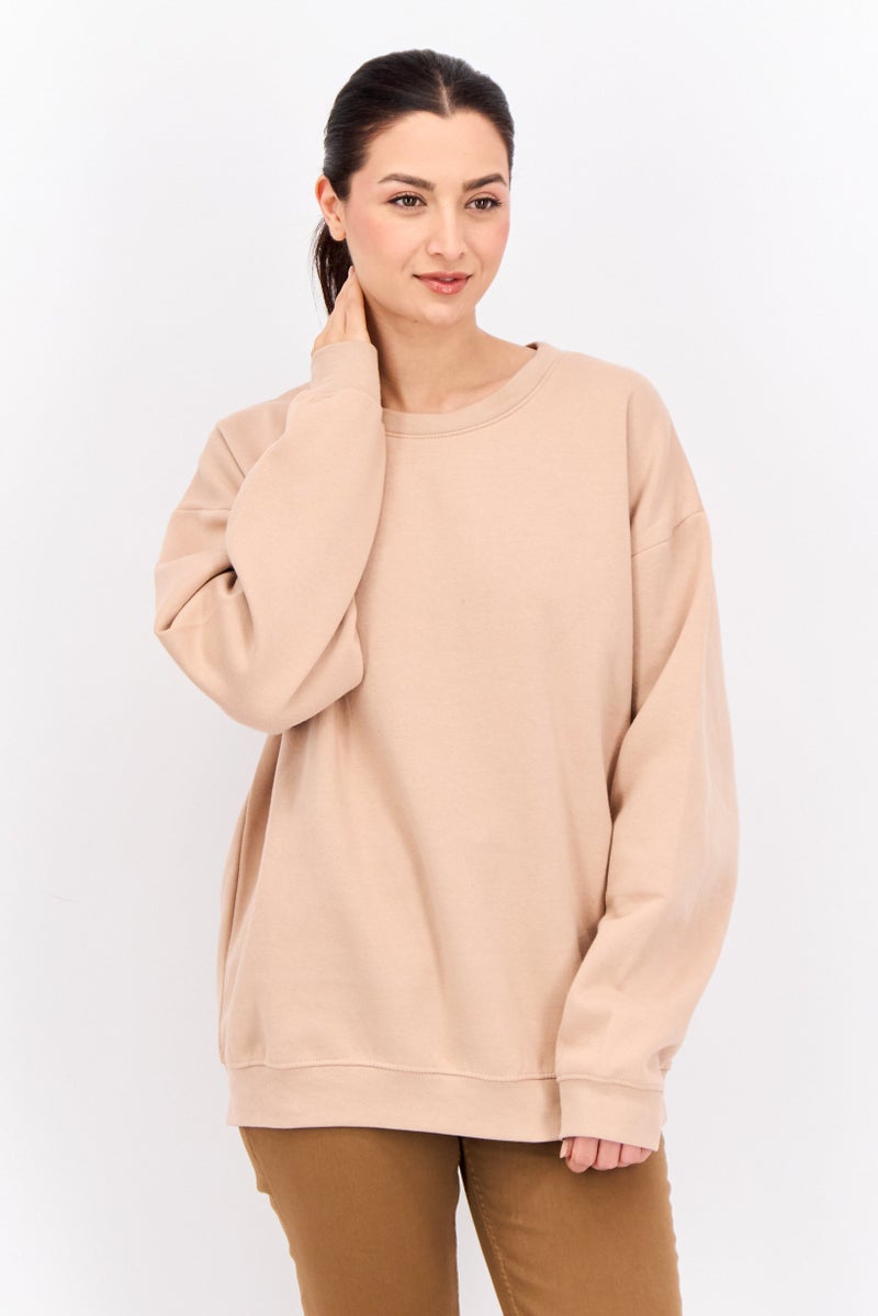 JUICE Women Crew Neck Plain Long Sleeves Sweatshirt, Peach - Image 1