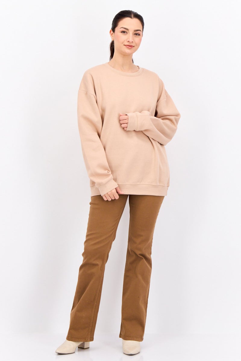 JUICE Women Crew Neck Plain Long Sleeves Sweatshirt, Peach - Image 4