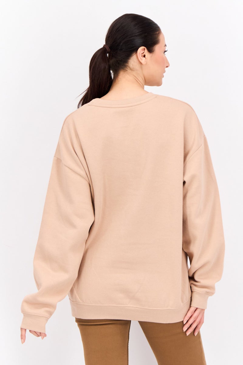 JUICE Women Crew Neck Plain Long Sleeves Sweatshirt, Peach - Image 3