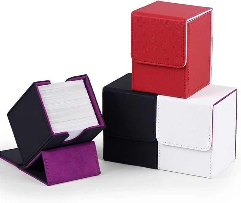Card Deck Box,Card Deck Case Holds 100+ Sleeved Cards, PU Leather Card Storage Box For TCG Game Trading Cards. Moving Supplies(Black-Red) - Image 4
