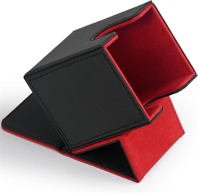 Card Deck Box,Card Deck Case Holds 100+ Sleeved Cards, PU Leather Card Storage Box For TCG Game Trading Cards. Moving Supplies(Black-Red) - Image 1