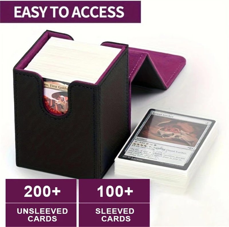 Card Deck Box,Card Deck Case Holds 100+ Sleeved Cards, PU Leather Card Storage Box For TCG Game Trading Cards. Moving Supplies(Black-Red) - Image 5