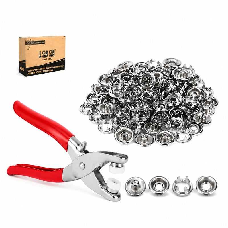 10L0L 3/8 Inch Open-Ring Cap Gripper Grip Prong Stainless Steel Snaps No-Sew Button Fasteners Studs, Fastener Pliers (Snaps Pliers and 100-Piece Set) - Image 1
