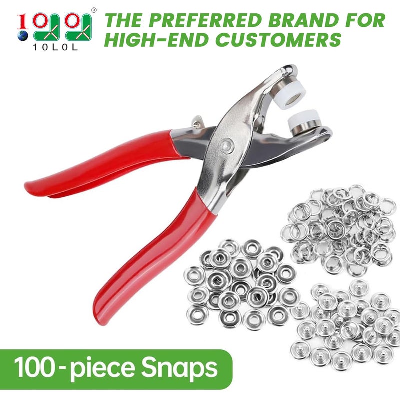 10L0L 3/8 Inch Open-Ring Cap Gripper Grip Prong Stainless Steel Snaps No-Sew Button Fasteners Studs, Fastener Pliers (Snaps Pliers and 100-Piece Set) - Image 2