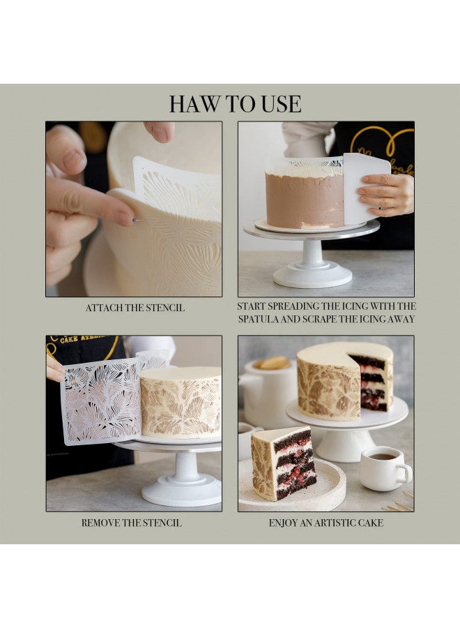 Qualiteia 18 PCS Cake Stencils Set - Templates with Scraper and 50 Pins for Decorating Dessert Baking Buttercream Icing Molds Lace Mermaid- Mesh Floral Reusable Spray Fondant Cookie Wedding - Image 2