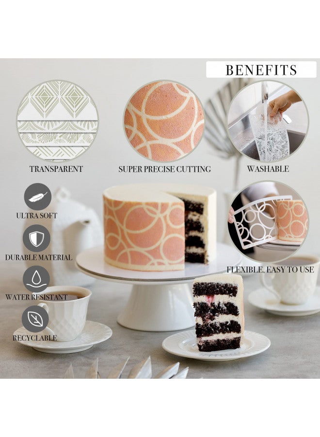 Qualiteia 18 PCS Cake Stencils Set - Templates with Scraper and 50 Pins for Decorating Dessert Baking Buttercream Icing Molds Lace Mermaid- Mesh Floral Reusable Spray Fondant Cookie Wedding - Image 1