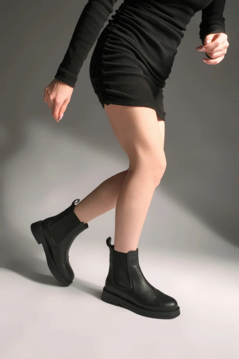 مارجين Margin Women's Genuine Leather Elastic Side Band Casual Boots Yestin