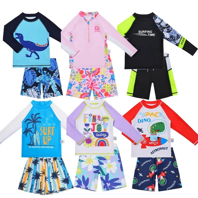 Bluejw High Quality Kids Swimsuit for Boys Girls Summer Sportswear Set With Long Sleeves Hat  Cheap Children's Swimming Suit - Image 2